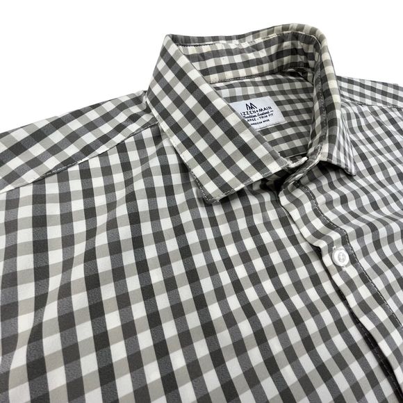 Mizzen + Main Shirt Men XL Gray Check Long Sleeve Collared Stretch Trim Fit - Picture 4 of 12